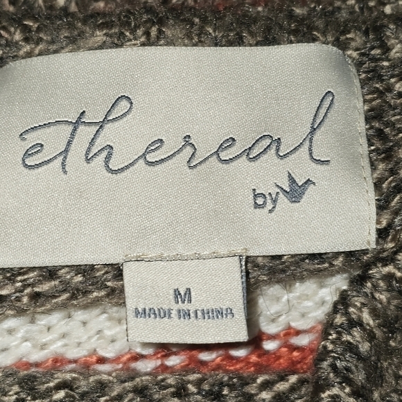 Boho stripe knit fringe open cardigan wool blend size oversized medium - Picture 8 of 9